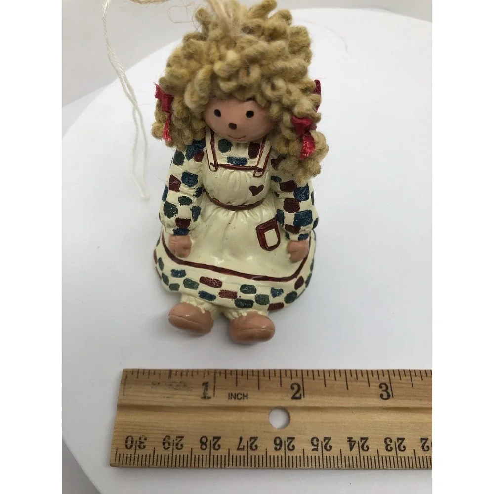 Girl Ornament Raffia Hair Patchwork Dress Christmas Doll 3